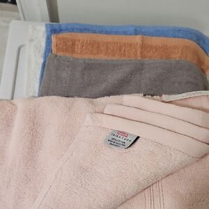 Soft Pastel Bath Towels - Pink + Gray + Blue + Orange